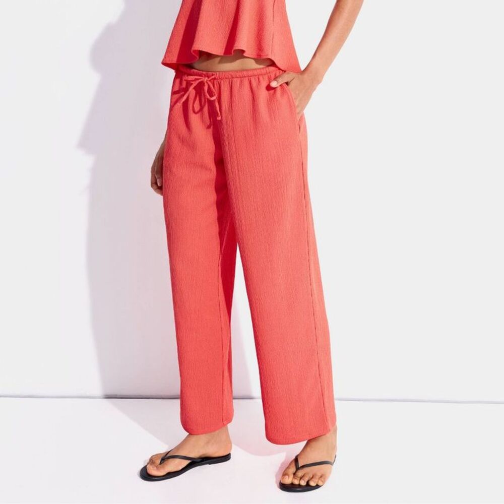 Women's Low-Rise Textured Wide Leg Relaxed Pull-On Pants - Wild Fable Orange XS